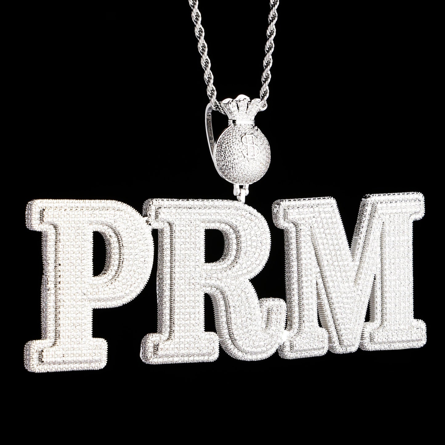Custom Big Letter Name Pendant White Gold