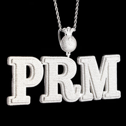 Custom Big Letter Name Pendant White Gold