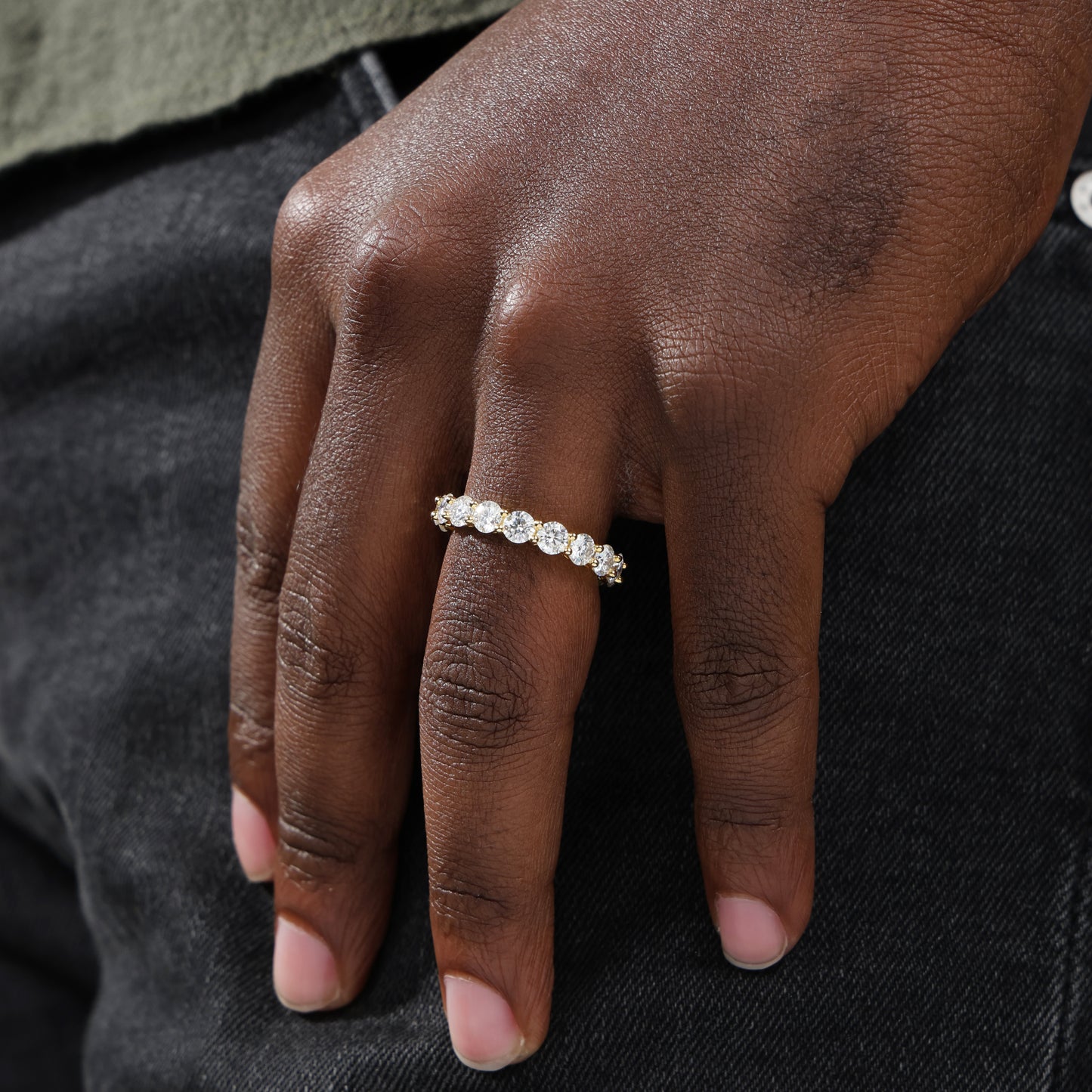 6.00 Carat 925 Silver Moissanite Singel-Row Eternity Ring White Gold