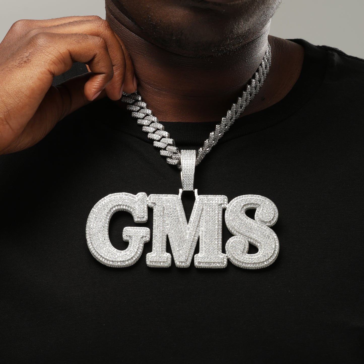 Custom Big Letter Name Pendant White Gold