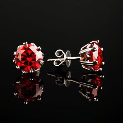 0.3Ct/0.5Ct/1Ct Moissanite Red Round Cut Snowflake Earrings in S925 Sterling Silver