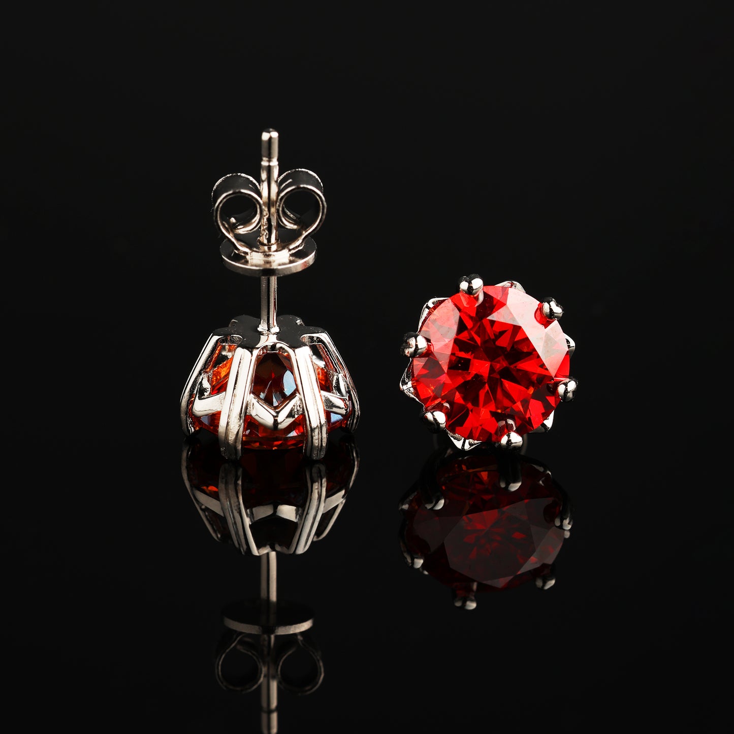0.3Ct/0.5Ct/1Ct Moissanite Red Round Cut Snowflake Earrings in S925 Sterling Silver