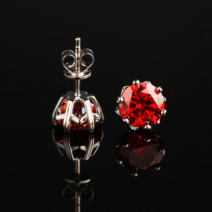 0.3Ct/0.5Ct/1Ct Moissanite Red Round Cut Snowflake Earrings in S925 Sterling Silver