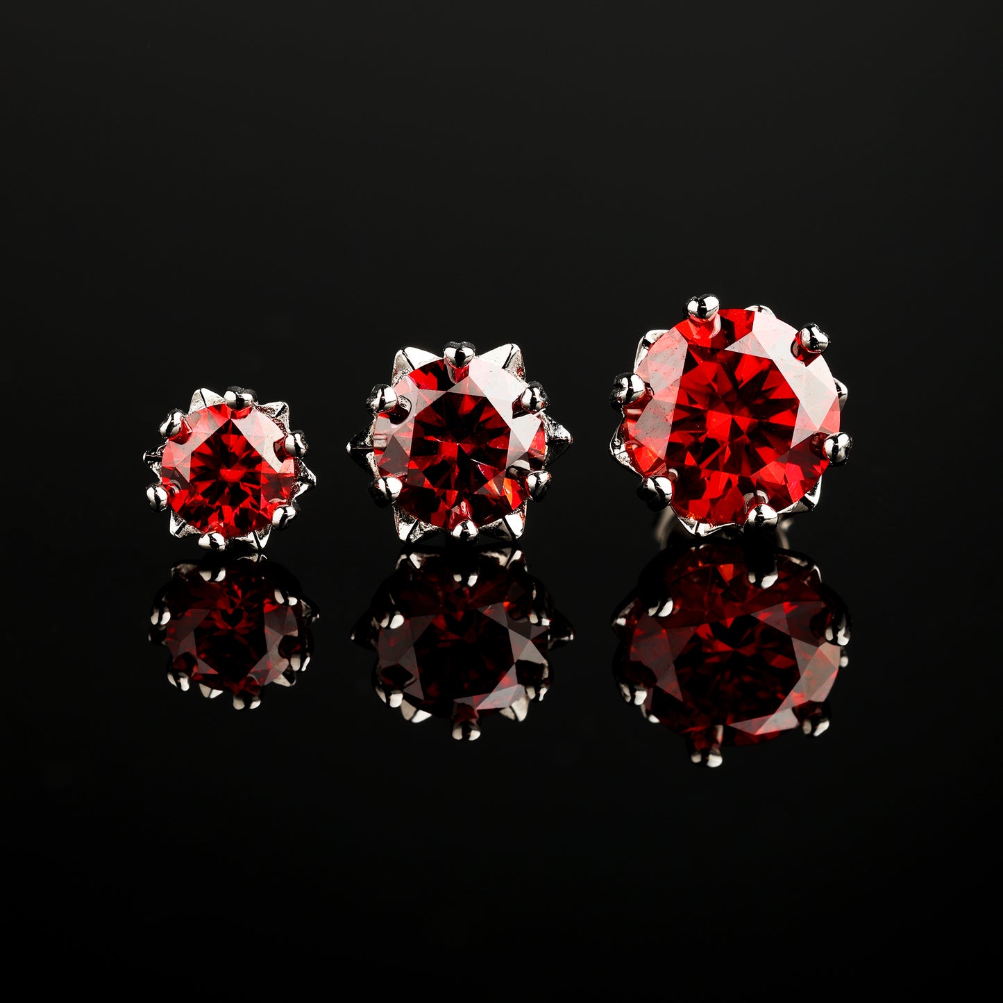 0.3Ct/0.5Ct/1Ct Moissanite Red Round Cut Snowflake Earrings in S925 Sterling Silver