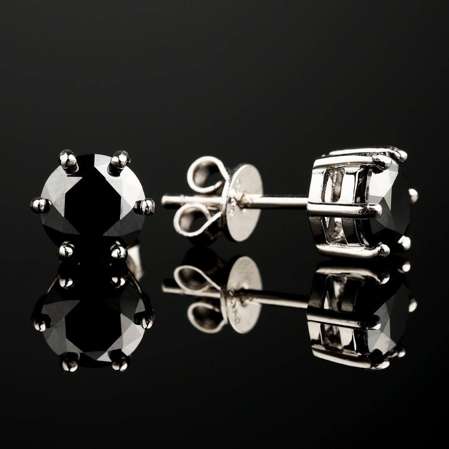 0.3Ct/0.5Ct/1Ct S925 Silver Moissanite Black 6-Prong Round Cut Stud Earrings
