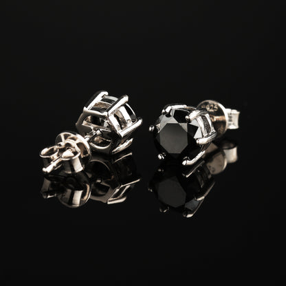 0.3Ct/0.5Ct/1Ct S925 Silver Moissanite Black 6-Prong Round Cut Stud Earrings