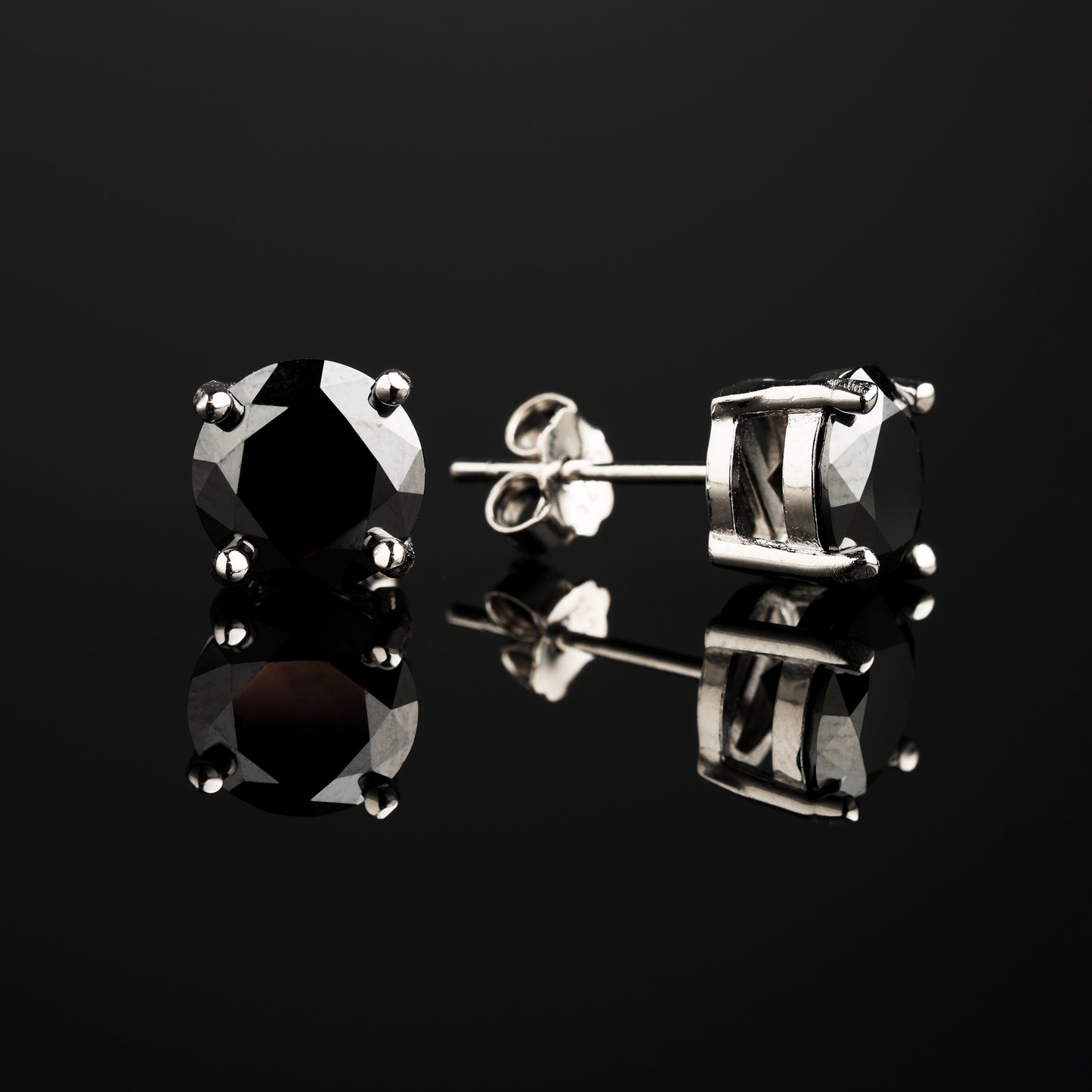 0.3Ct/0.5Ct/1Ct/2Ct  S925 Silver Moissanite Black 4-Prong Round Cut Stud Earrings