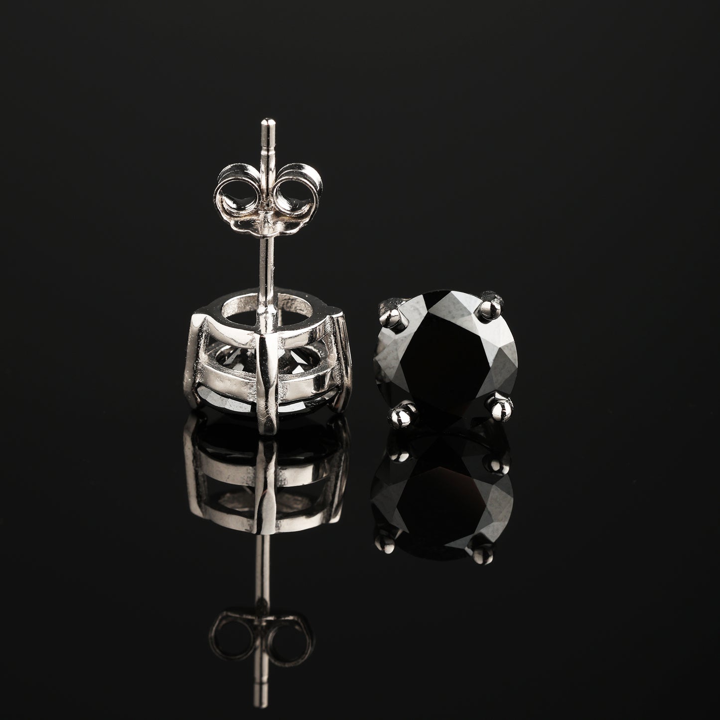 0.3Ct/0.5Ct/1Ct/2Ct  S925 Silver Moissanite Black 4-Prong Round Cut Stud Earrings
