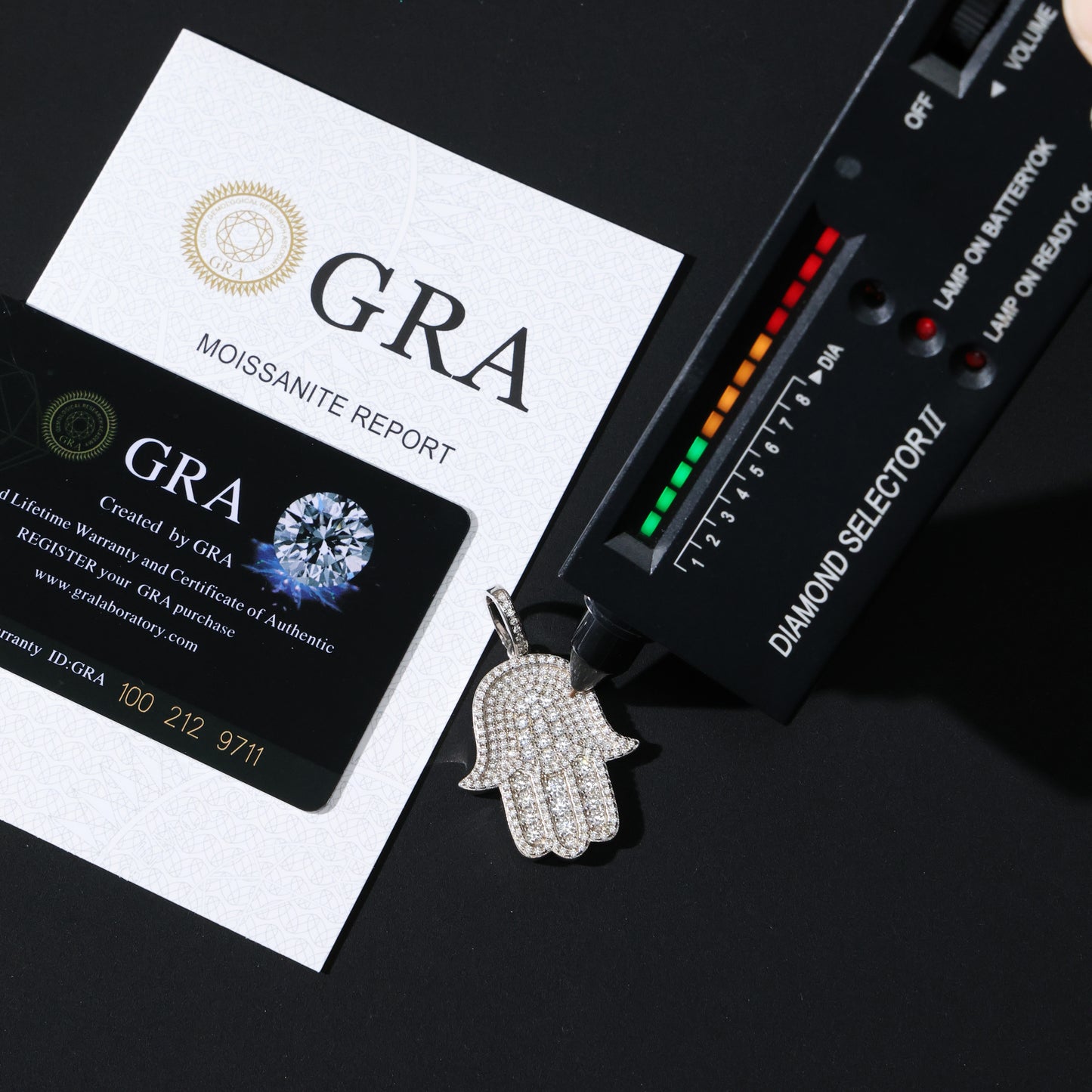 925 Silver Moissanite Hamsa Pendant White Gold