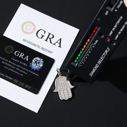 925 Silver Moissanite Hamsa Pendant White Gold