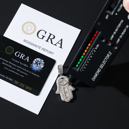 925 Moissanite Hamsa Pendant White Gold