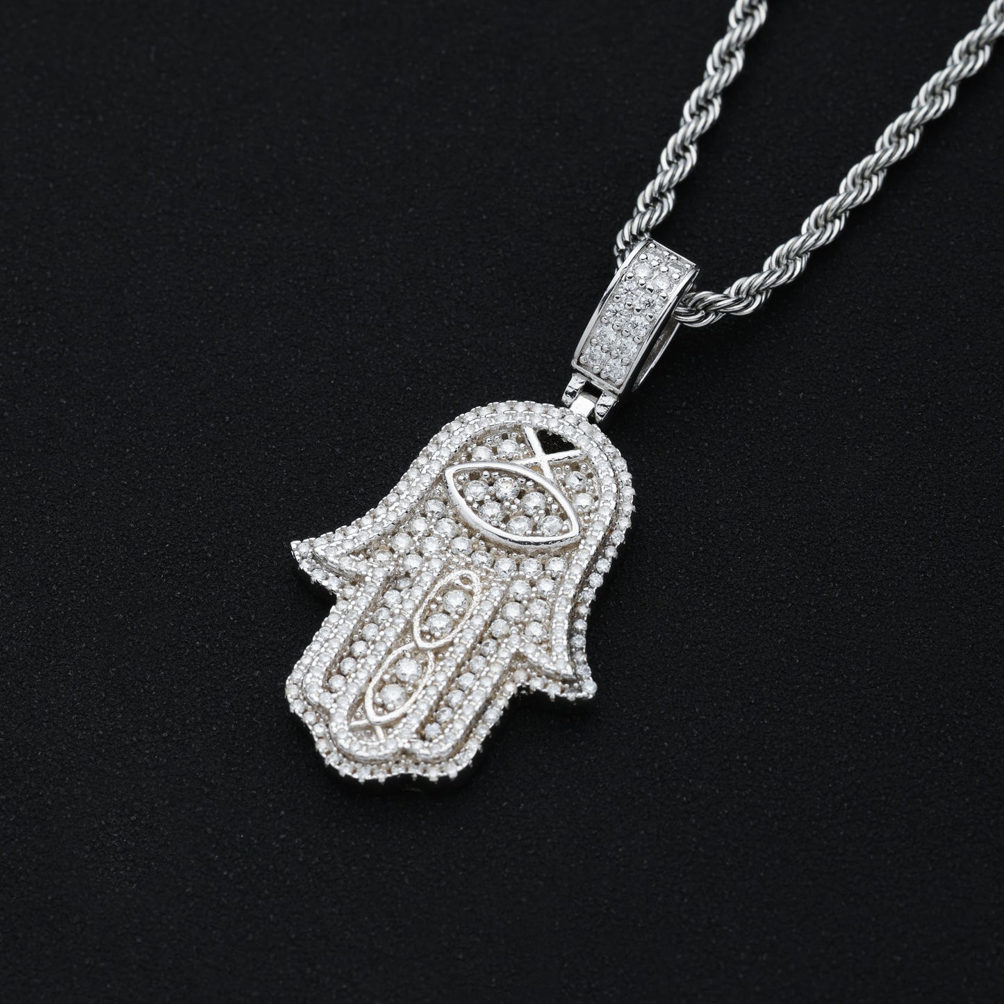 925 Moissanite Hamsa Pendant White Gold