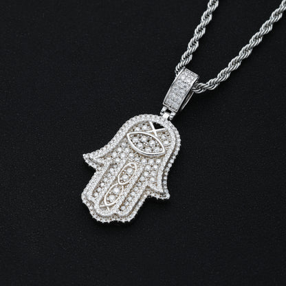 925 Moissanite Hamsa Pendant White Gold