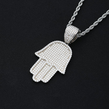 925 Silver Moissanite Hamsa Pendant White Gold