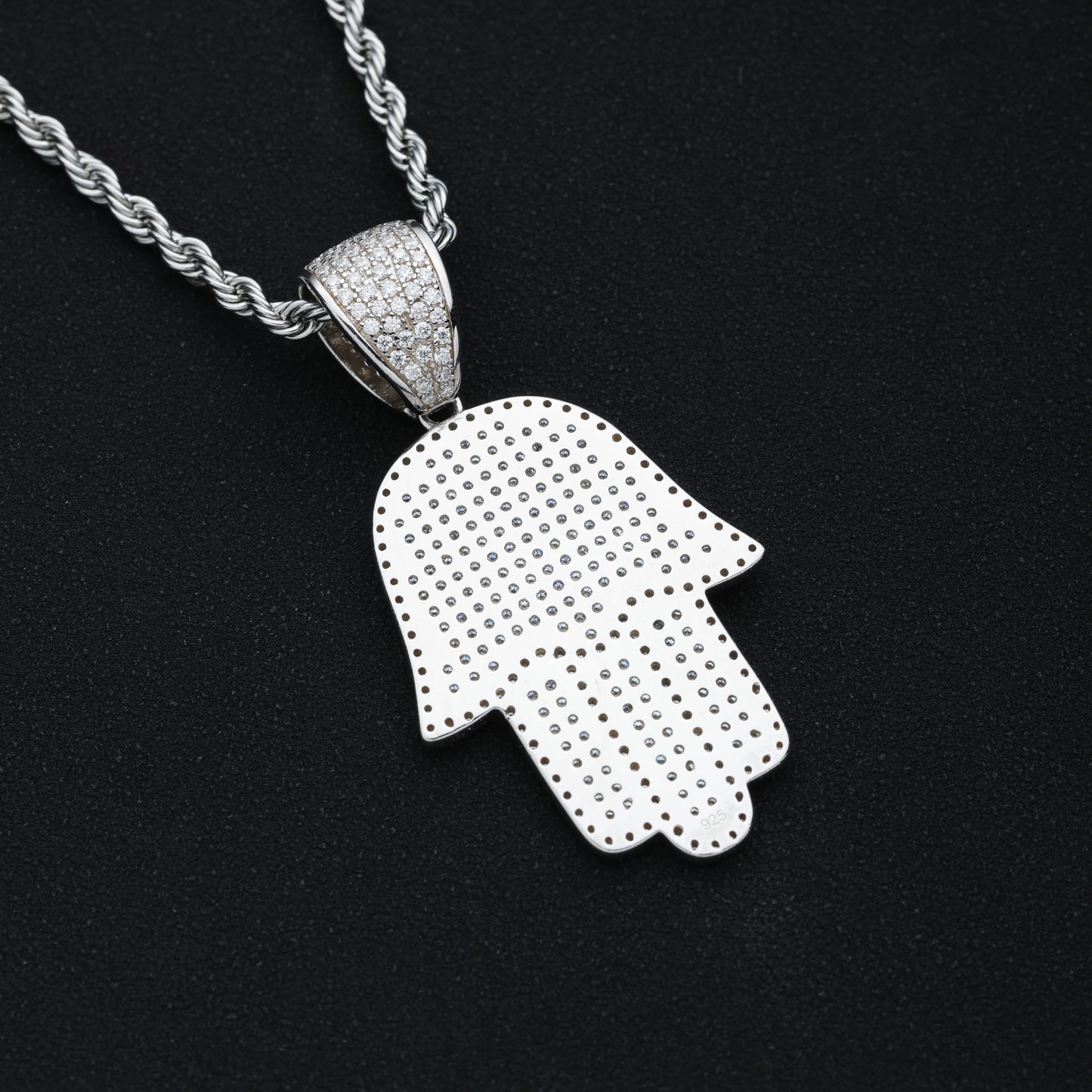 925 Silver Moissanite Hamsa Pendant White Gold