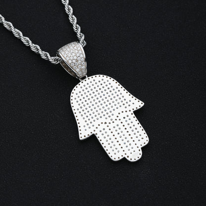 925 Silver Moissanite Hamsa Pendant White Gold
