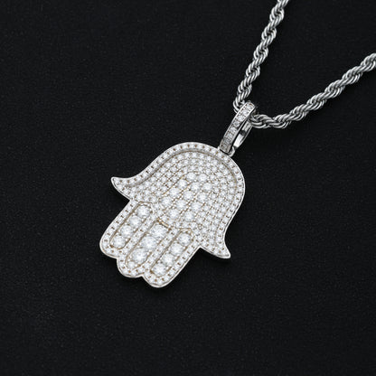925 Silver Moissanite Hamsa Pendant White Gold