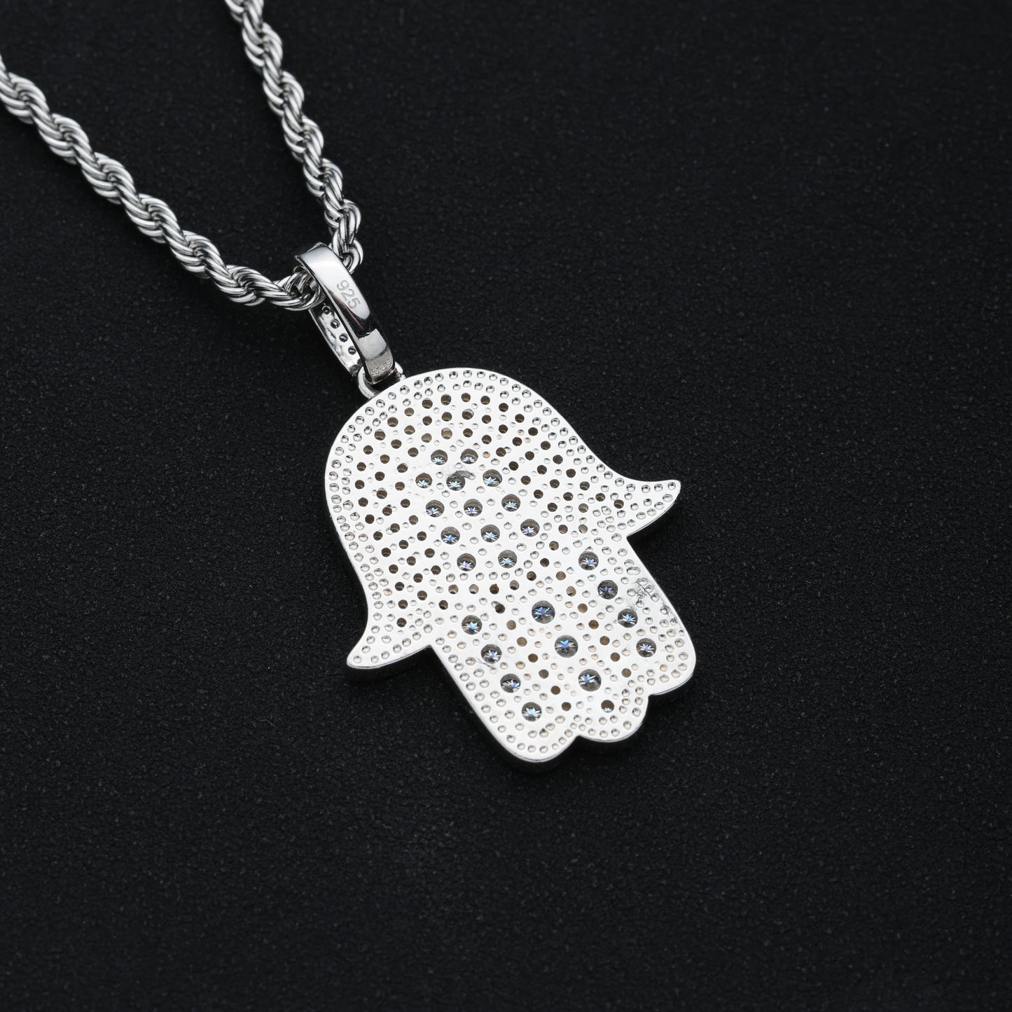 925 Silver Moissanite Hamsa Pendant White Gold
