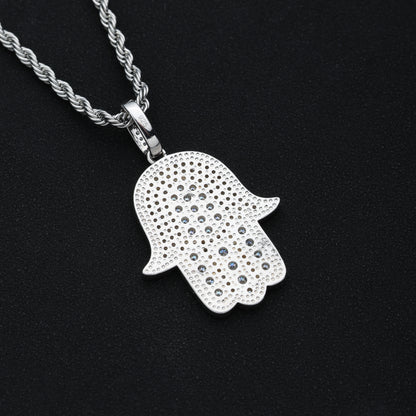 925 Silver Moissanite Hamsa Pendant White Gold