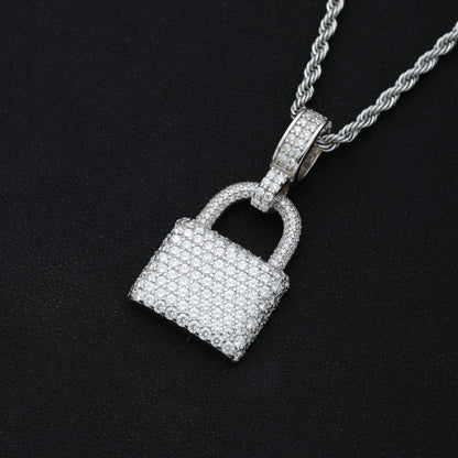 925 Silver Moissanite Padlock Pendant White Gold