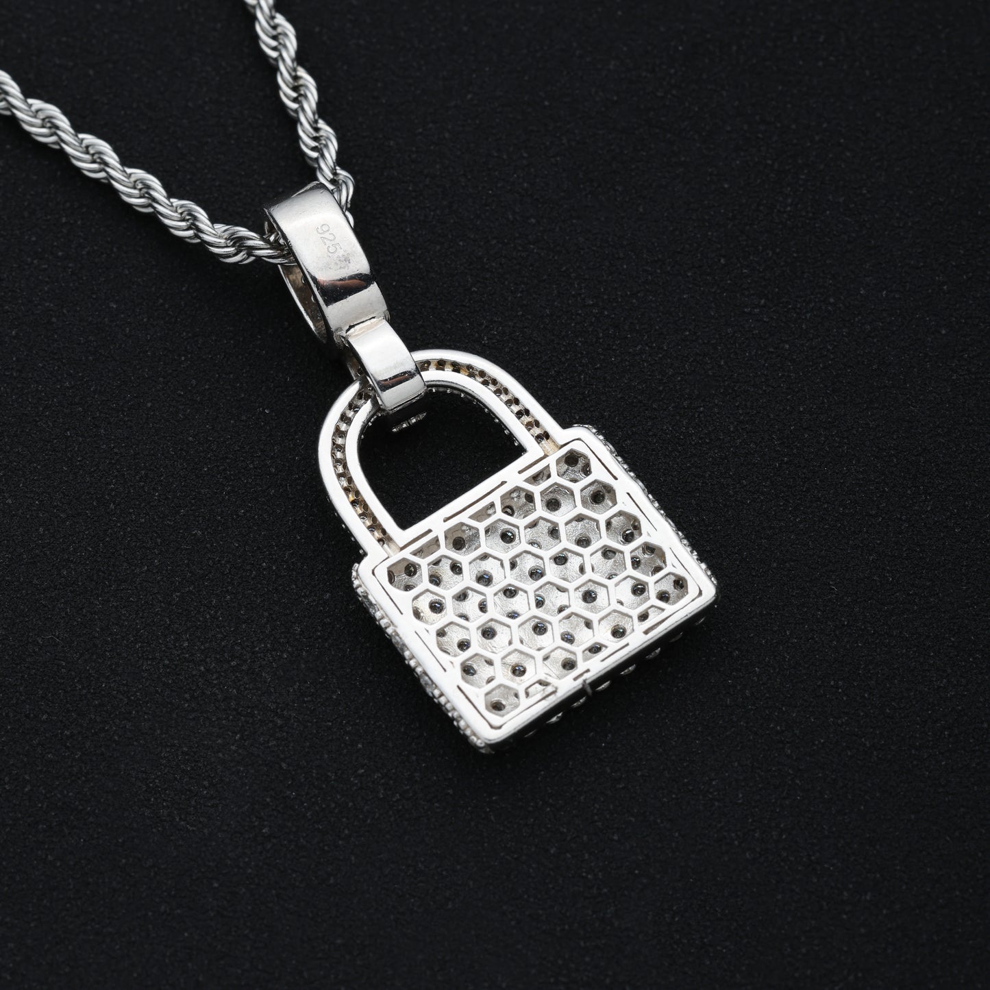 925 Silver Moissanite Padlock Pendant White Gold