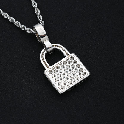 925 Silver Moissanite Padlock Pendant White Gold