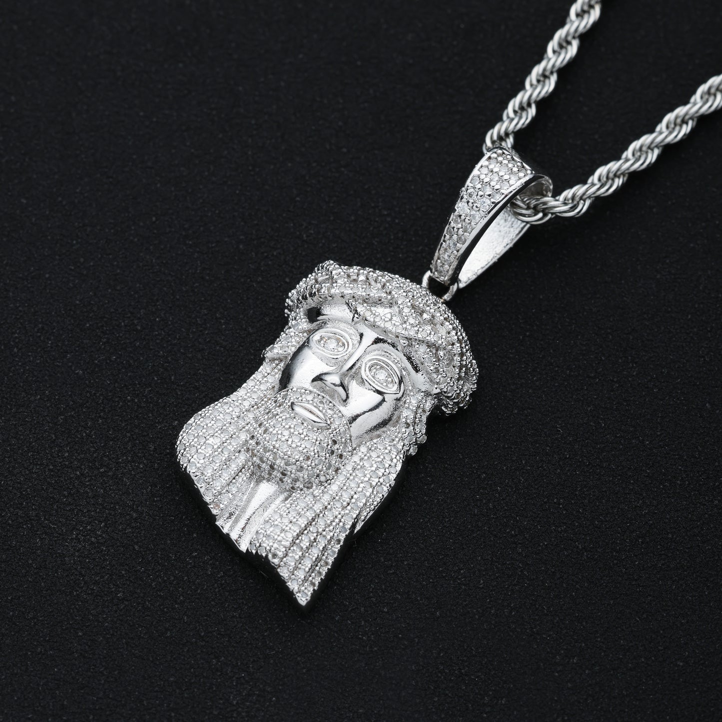 925 Silver Moissanite Jesus Pendant White Gold