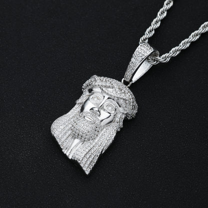 925 Silver Moissanite Jesus Pendant White Gold