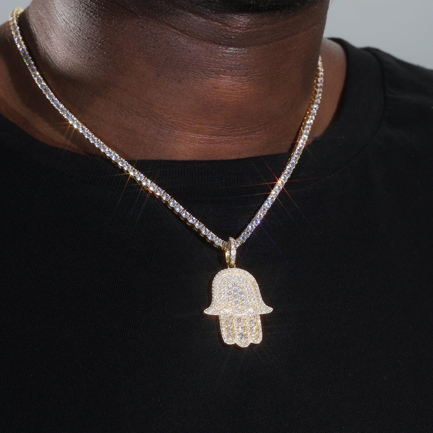 925 Silver Moissanite Hamsa Pendant 18K Gold
