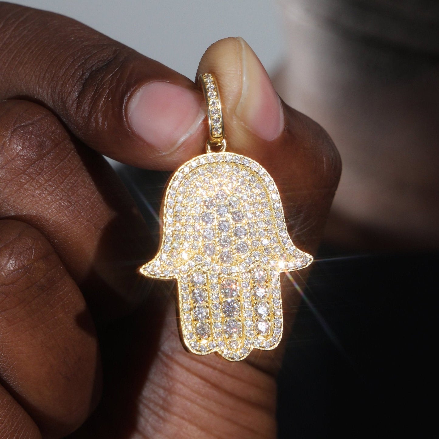 925 Silver Moissanite Hamsa Pendant 18K Gold