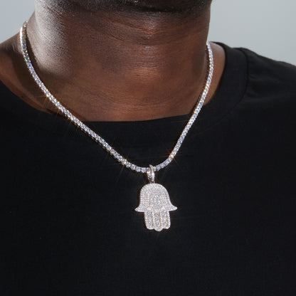 925 Silver Moissanite Hamsa Pendant White Gold