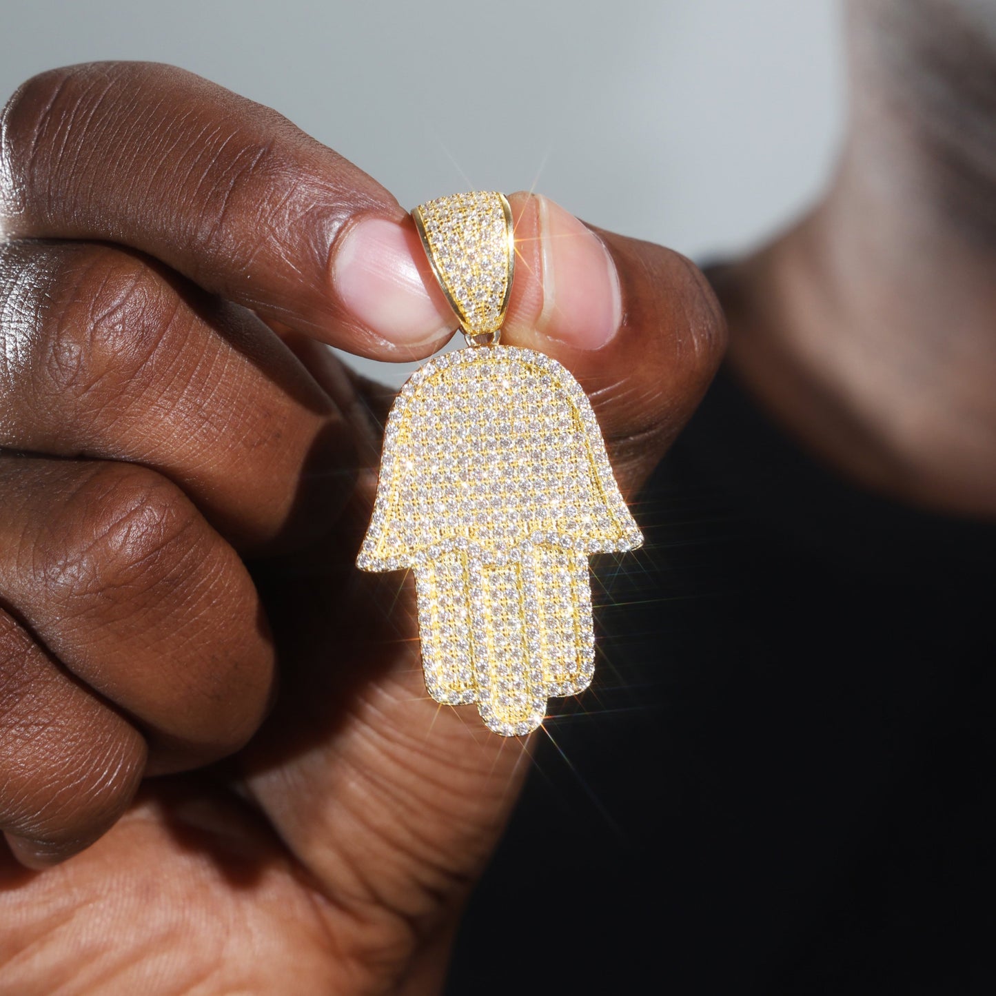 925 Silver Moissanite Hamsa Pendant 18K GOLD
