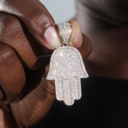 925 Silver Moissanite Hamsa Pendant White Gold