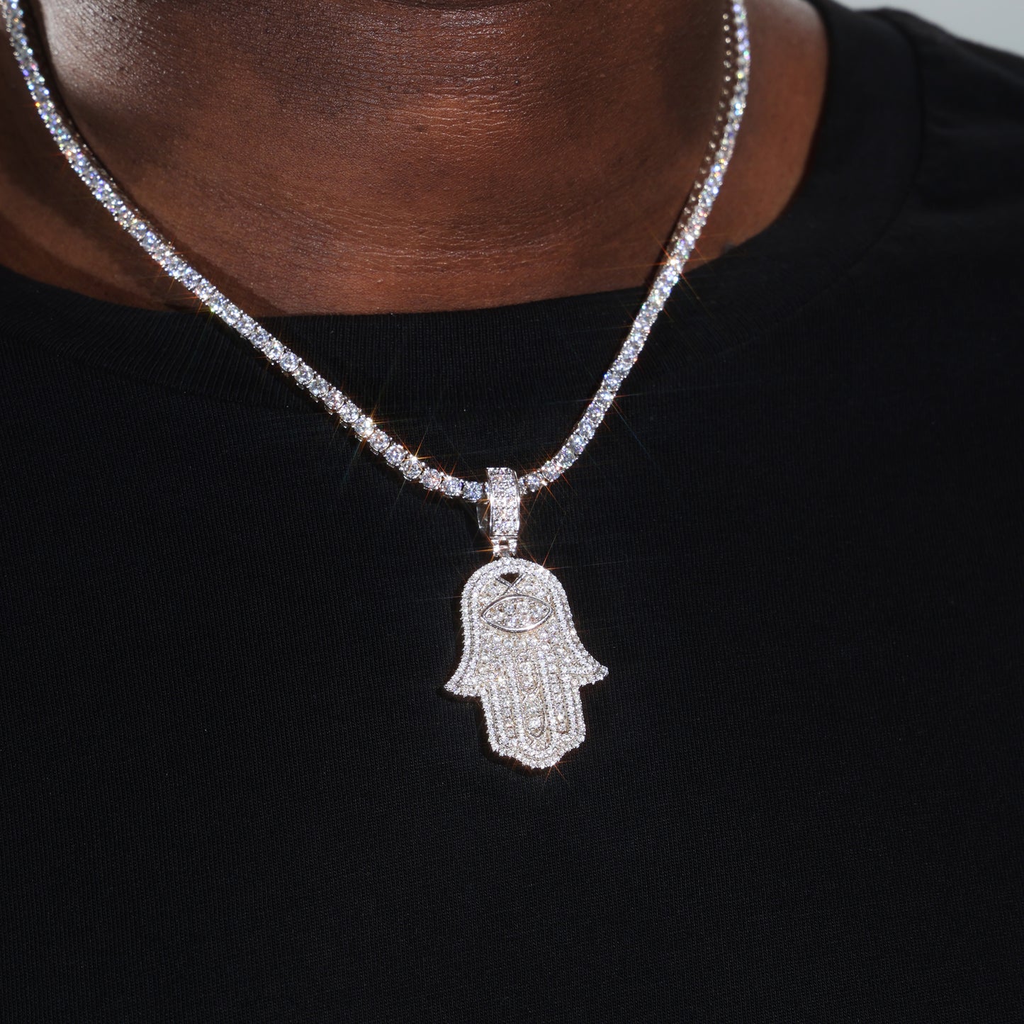 925 Moissanite Hamsa Pendant White Gold
