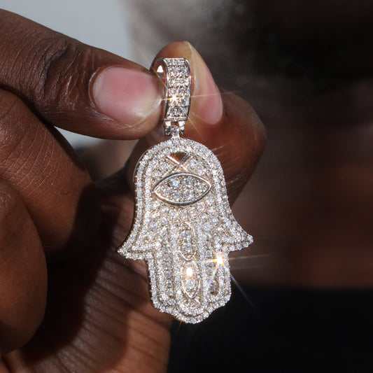 925 Moissanite Hamsa Pendant White Gold