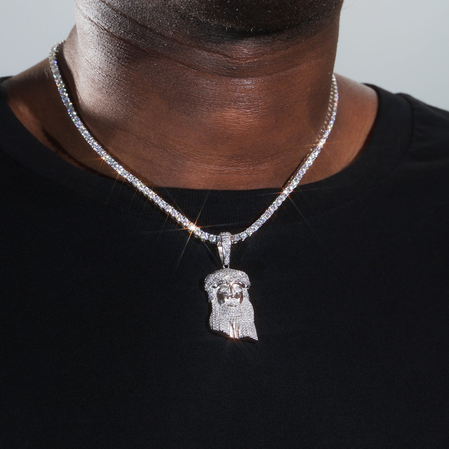 925 Silver Moissanite Jesus Pendant White Gold