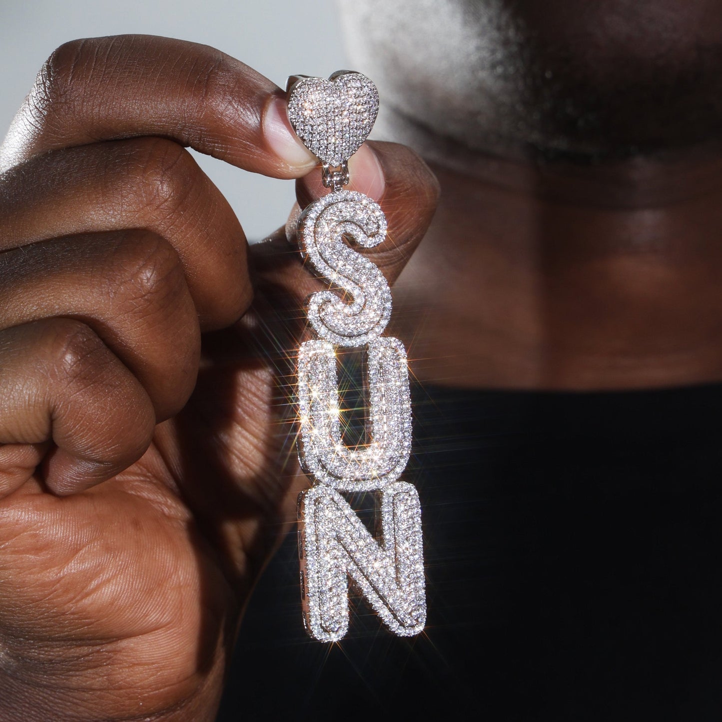 Custom vertical row letter name necklace White gold