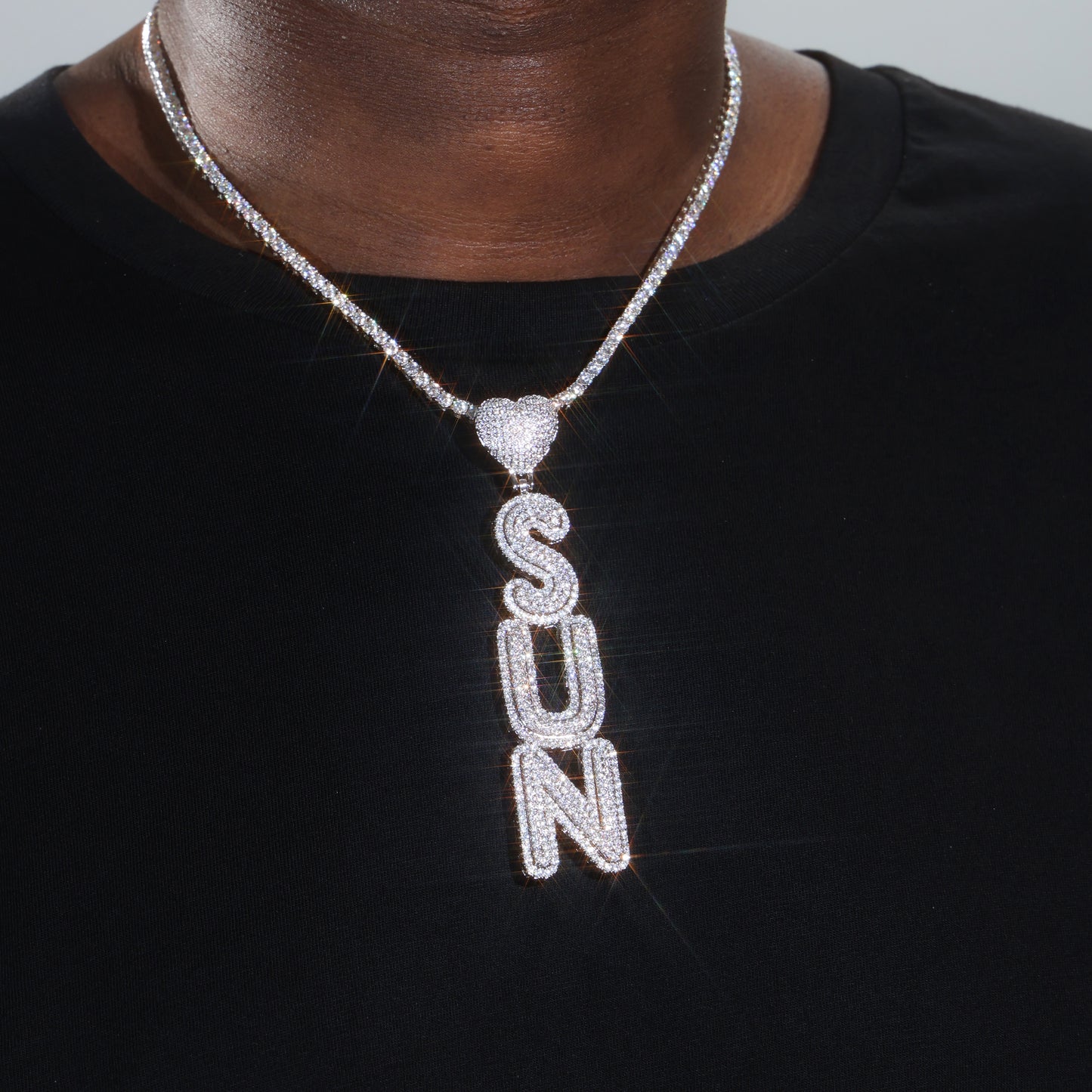 Custom vertical row letter name necklace White gold