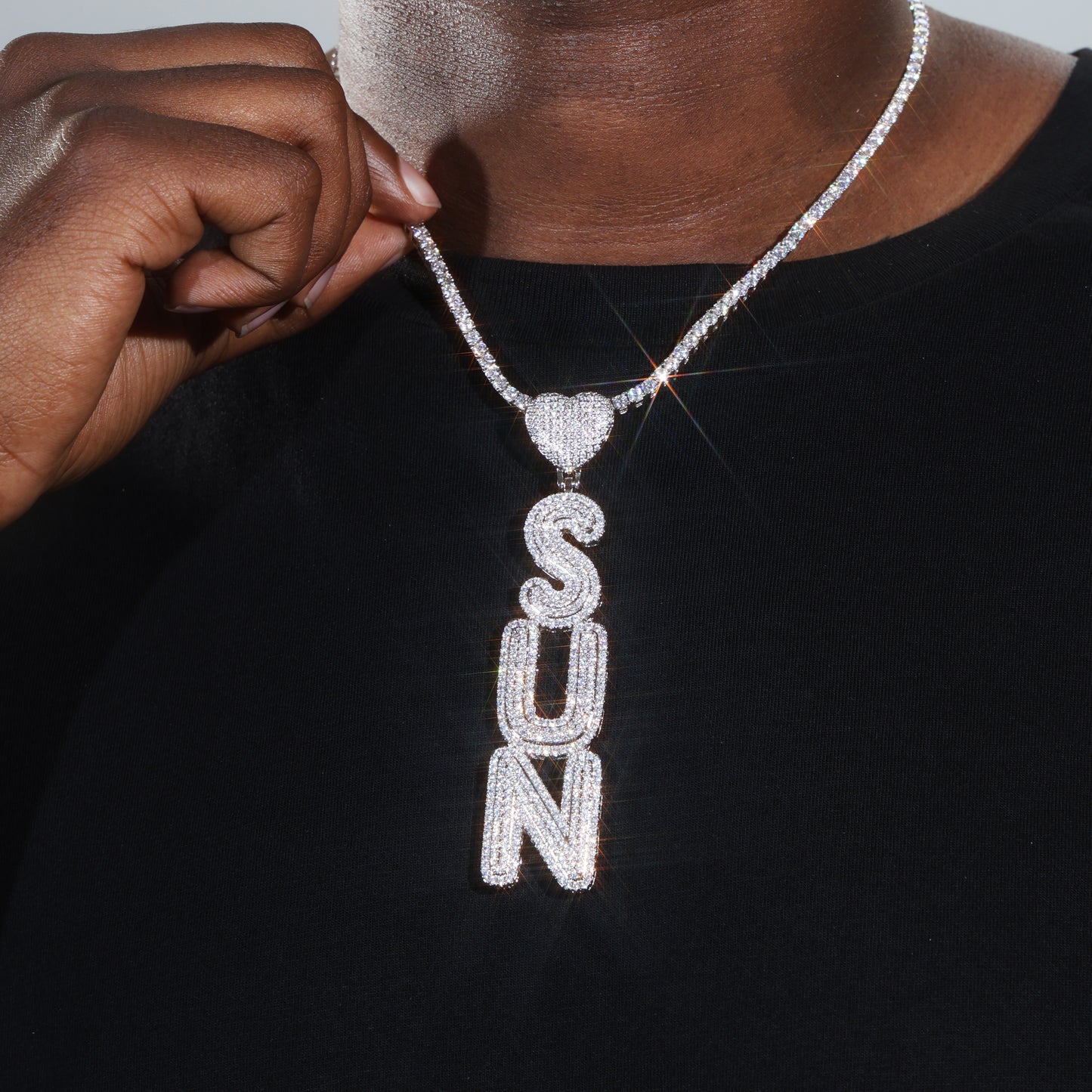 Custom vertical row letter name necklace White gold