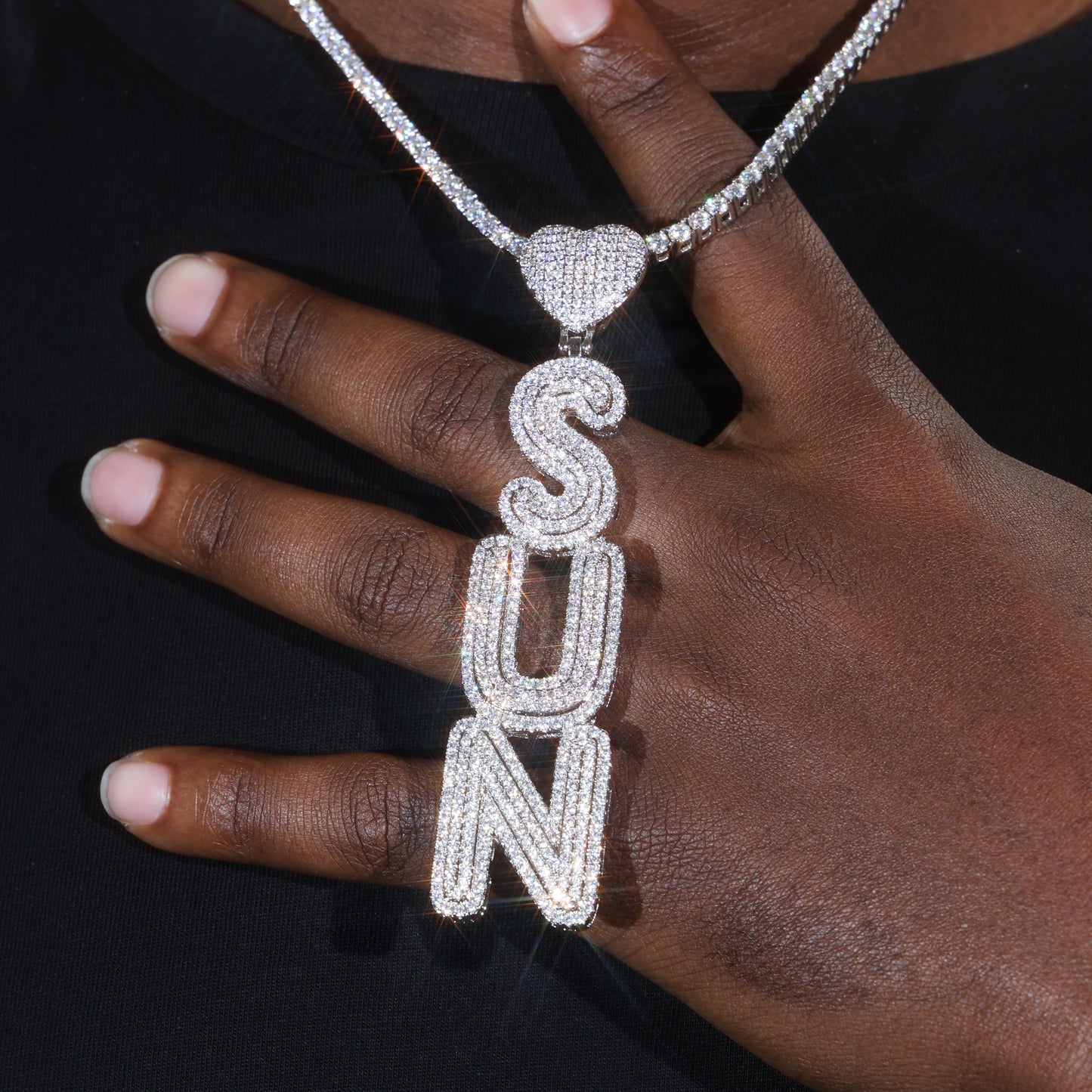 Custom vertical row letter name necklace White gold