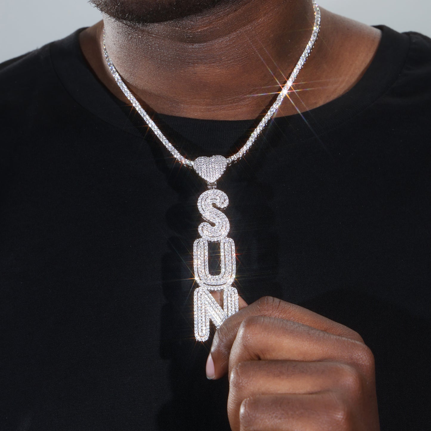Custom vertical row letter name necklace White gold