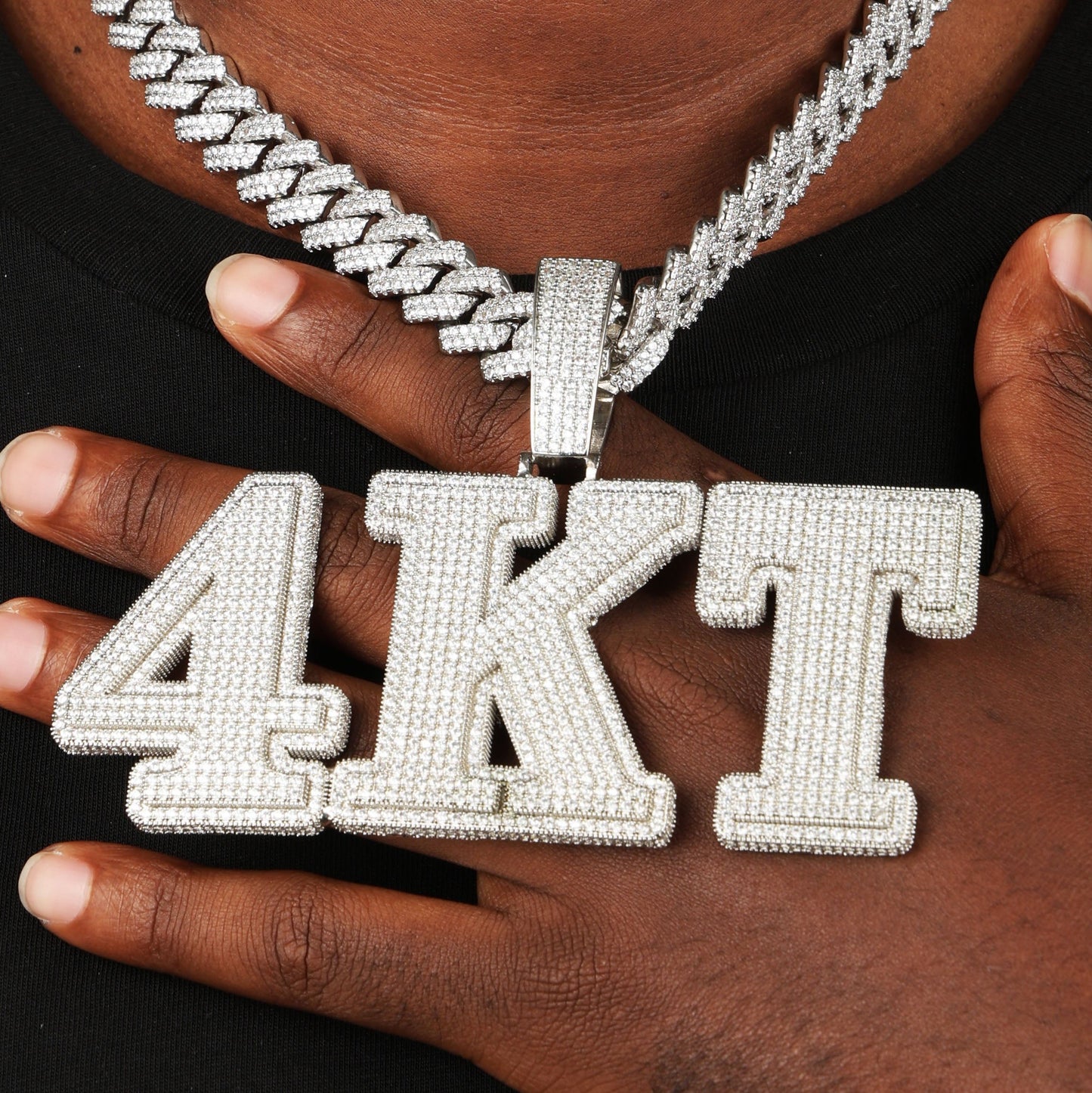 Custom Big Letter Name Pendant White Gold