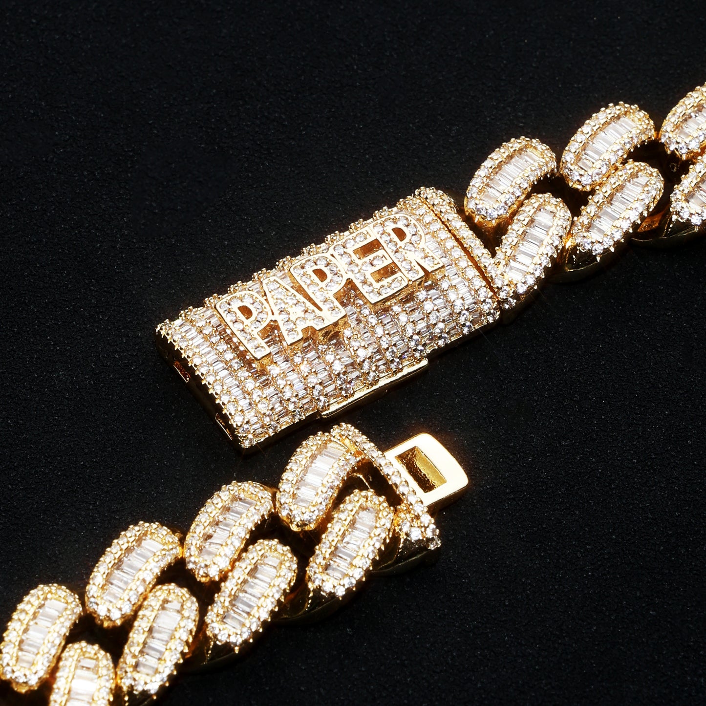Custom 16MM Baguette Cross Miami Cuban Llink Name Chain 18K Gold