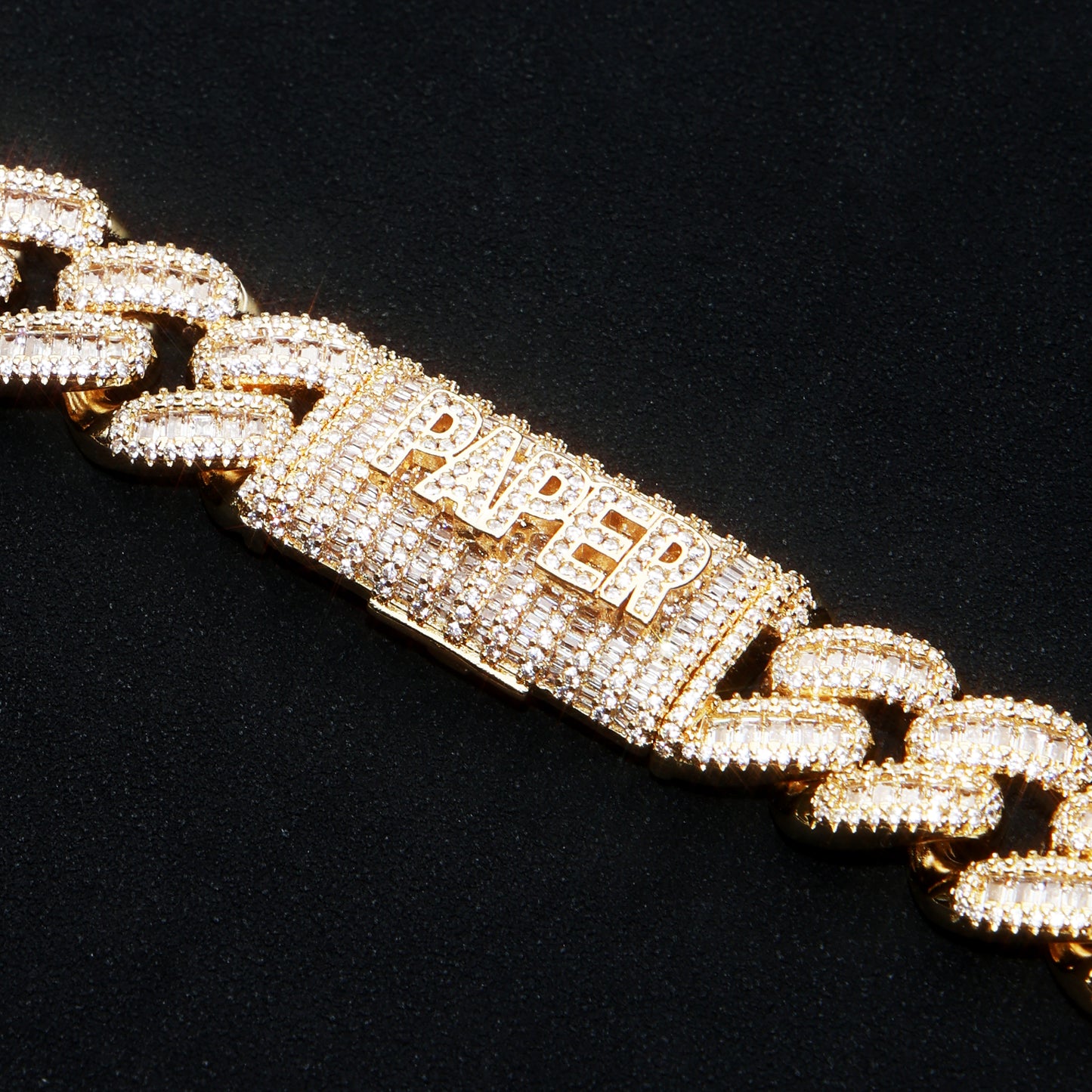 Custom 16MM Baguette Cross Miami Cuban Llink Name Chain 18K Gold