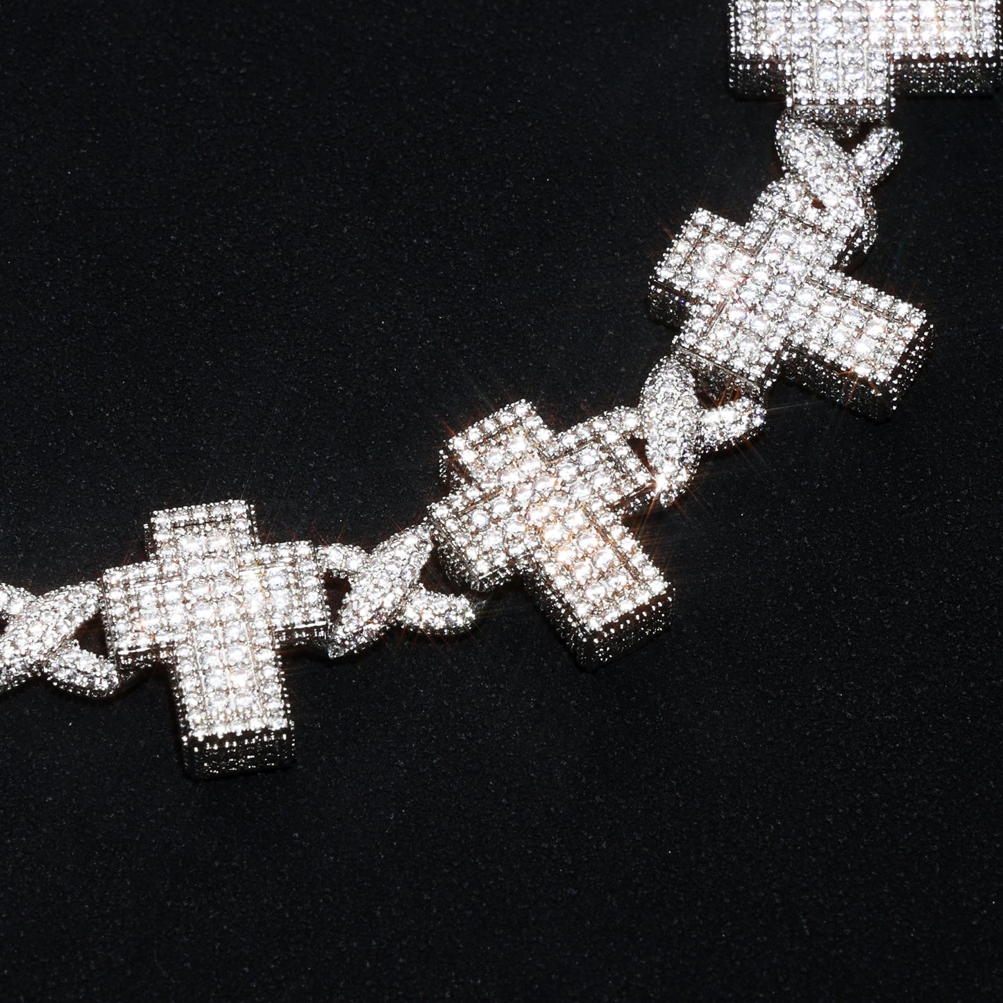 Custom 15MM Cross Infinity Link Name Chain White Gold