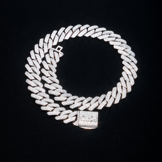 Custom 20MM Prong Cuban Link Name Chain White Gold