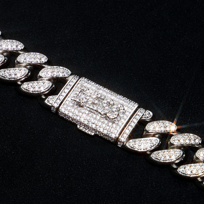 Custom 14MM Cuban Link Name Chain White Gold