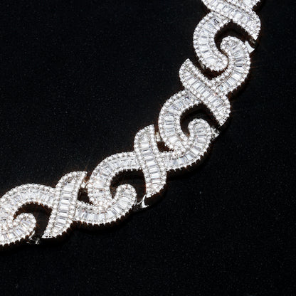 16MM Baguette Infinity Link Chain White Gold