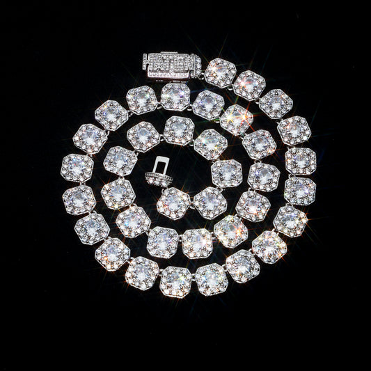 Custom 12MM Cluster Tennis Name Chain White Gold