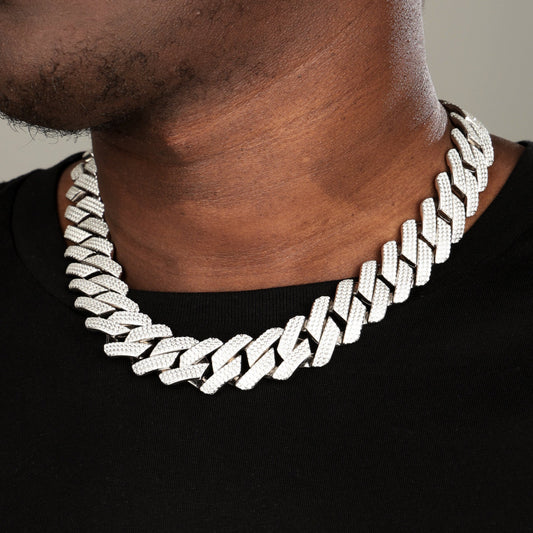 20MM 925 Silver Moissanite Prong Cuban Chain